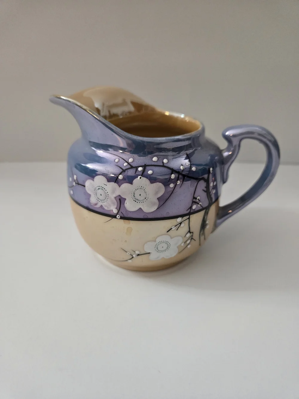 Takito Lusterware Cherry Blossom Creamer Pitcher Hand Painted Japan, Vintage